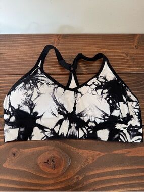 PUMA Black & White Tie-Dye Racerback Sports Bra - small